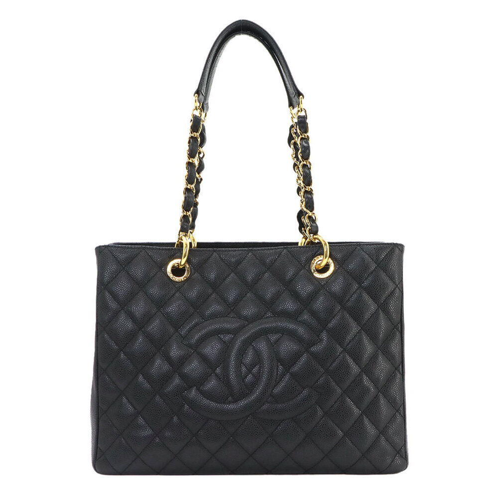 Chanel Matelasse Grand Chain Tote Handbag GST Caviar Leather Black A50995 Gol...